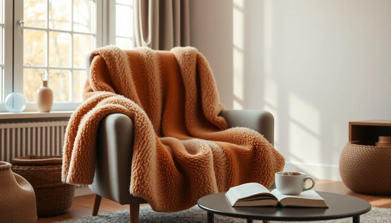 Gebruik fleece deken over moderne stoel in knusse woonkamer